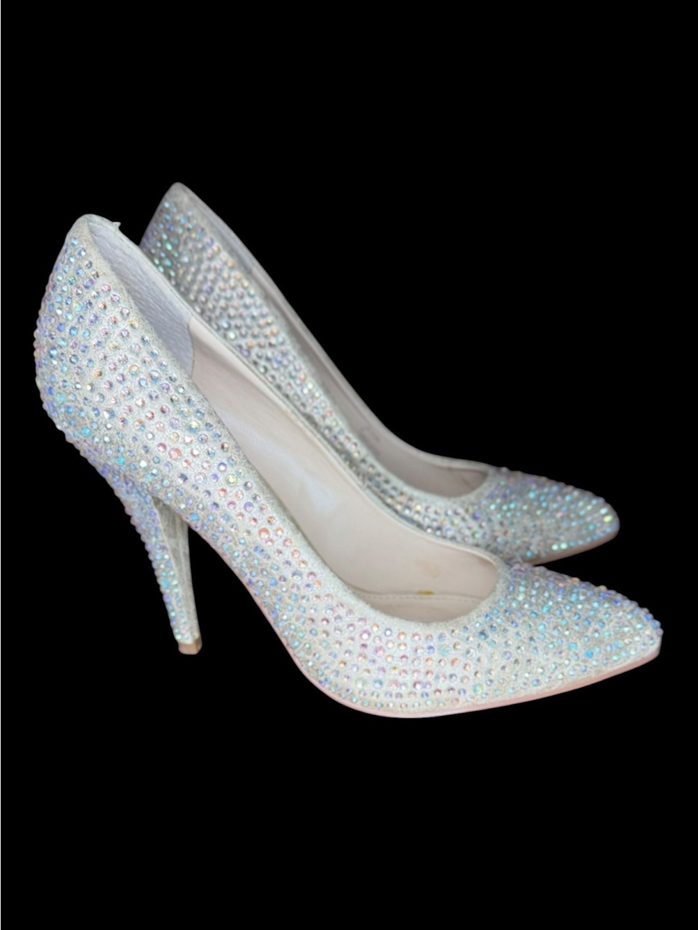 Blue by Betsey Johnson Rhinestone Bridal Wedding Heels Silver Sparkle Pumps 8.5 - Picture 8 of 14